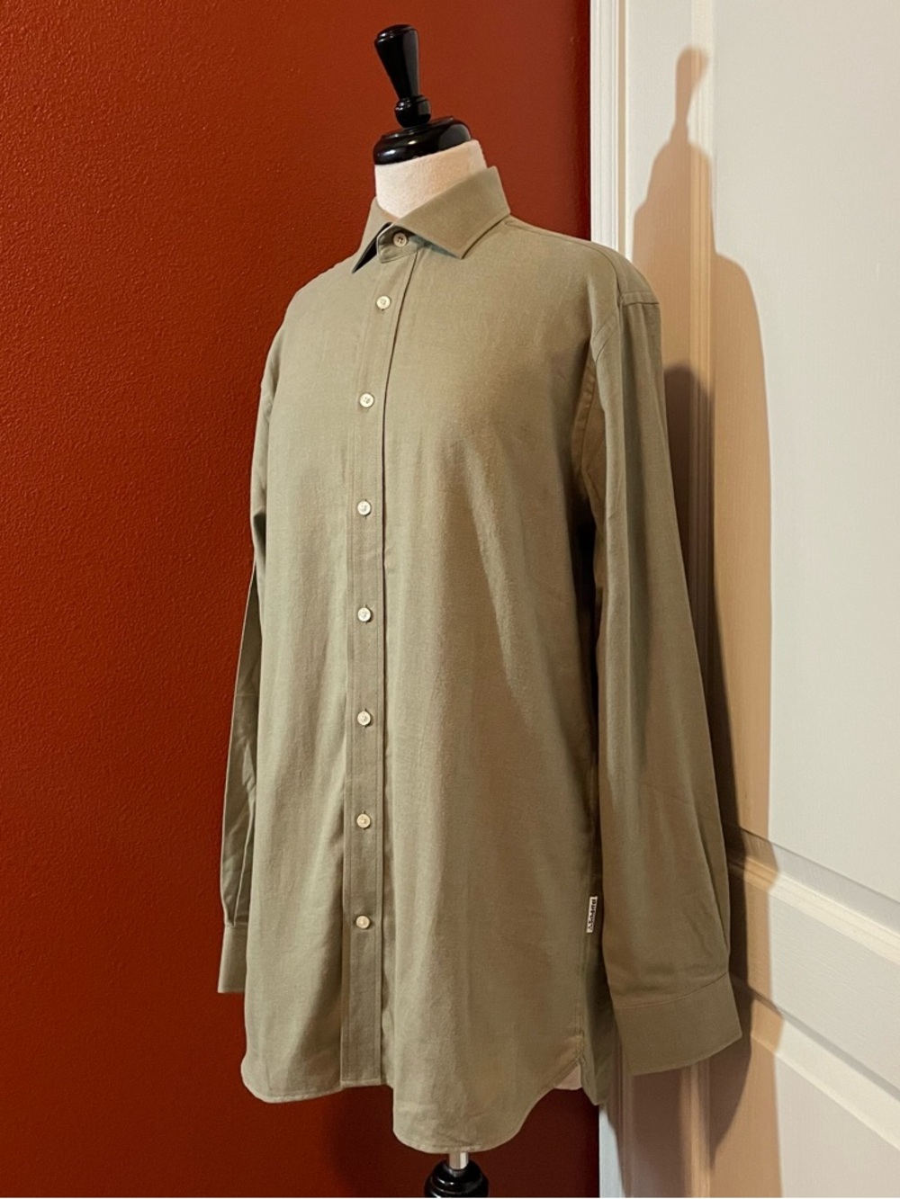 Schoffel Men’s Newton Tailored Olive Wool Blend Button Down Long Sleeve Shirt
